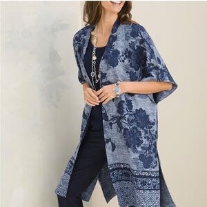 Chico’s Floral Blue Kimono Cardigan